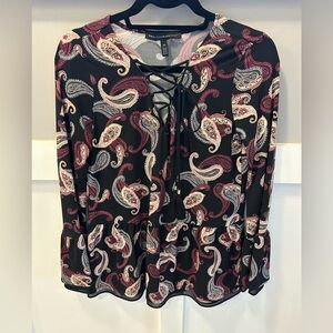 White House Black Market Black Paisley Lace-Up Blouse size XS